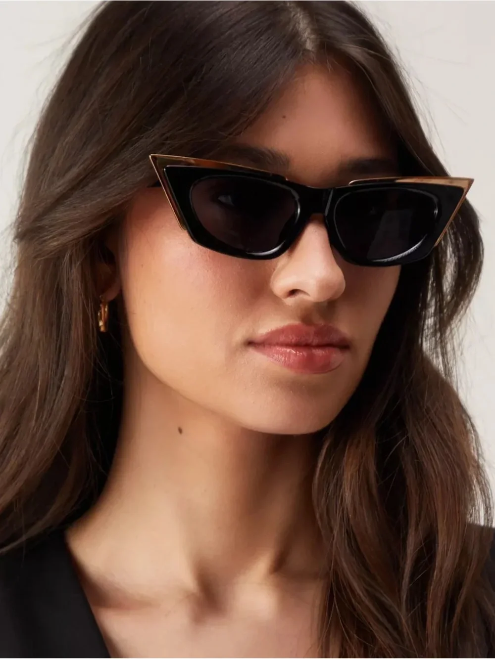 Valentino Black and Gold Cat-Eye Sunglasses with V Logo